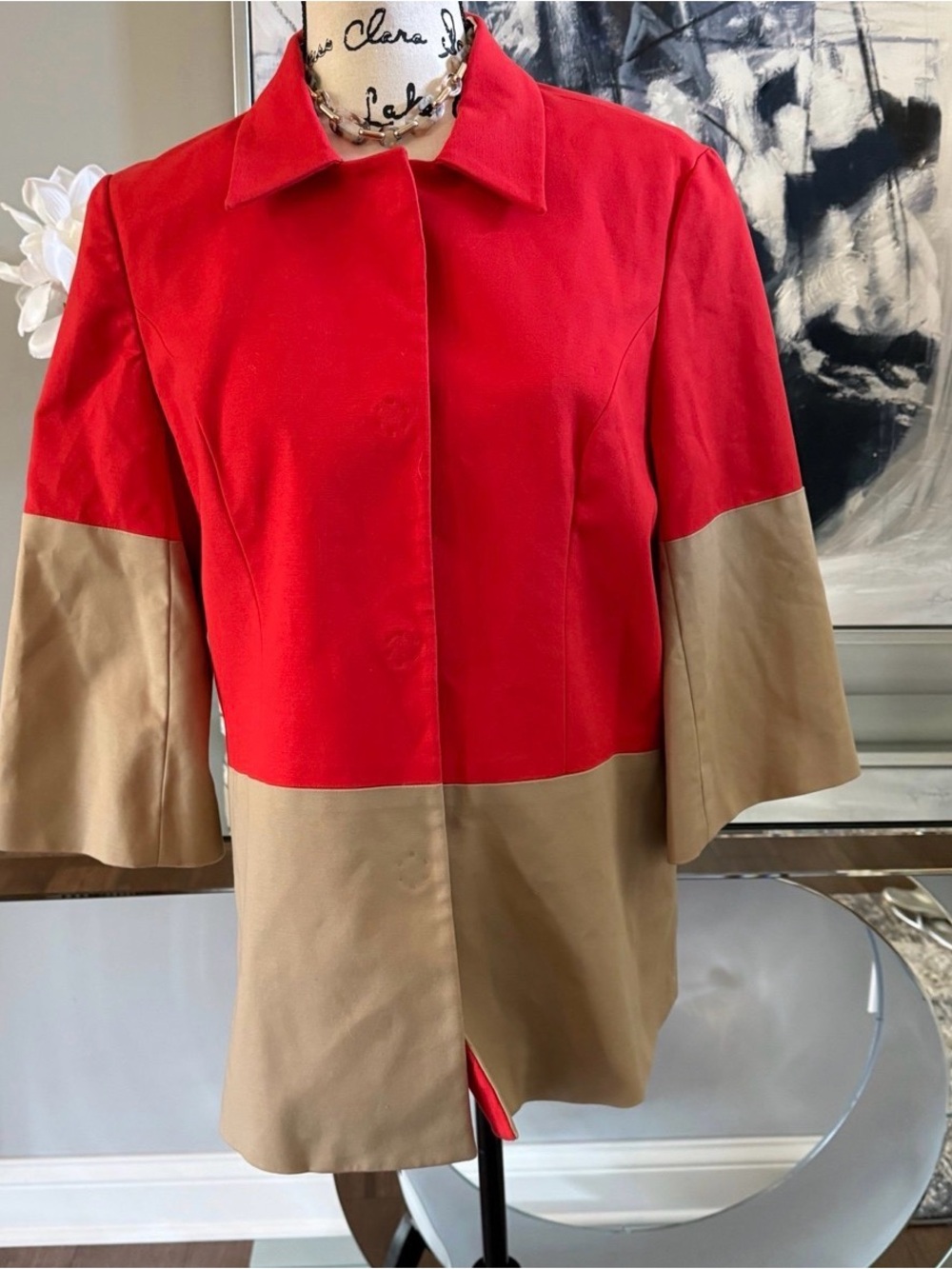 Coldwater Creek jacket red and tan color block size 12 like new